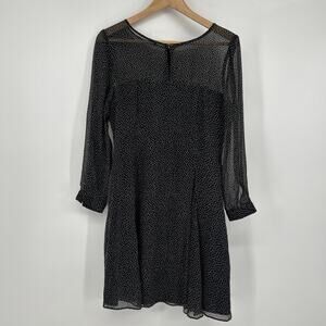J Crew Silk Chiffon Dress Womens 2 Crepe Polka Dot Mini Black White Cocktail